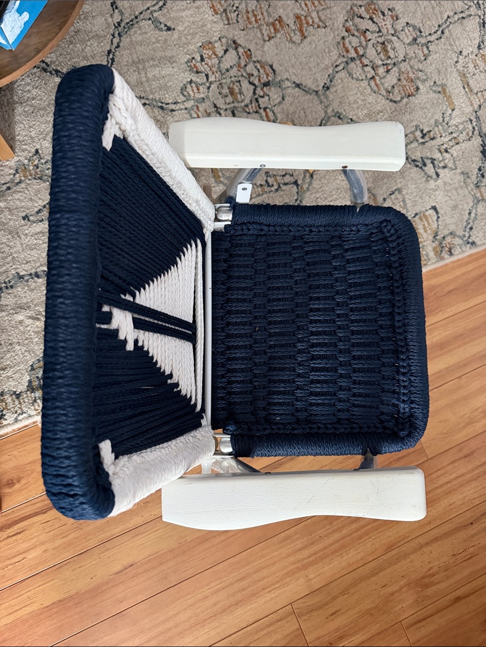 Macrame Woven Sailboat Kids Chair - Aluminum Navy and White - Picture 5 of 9